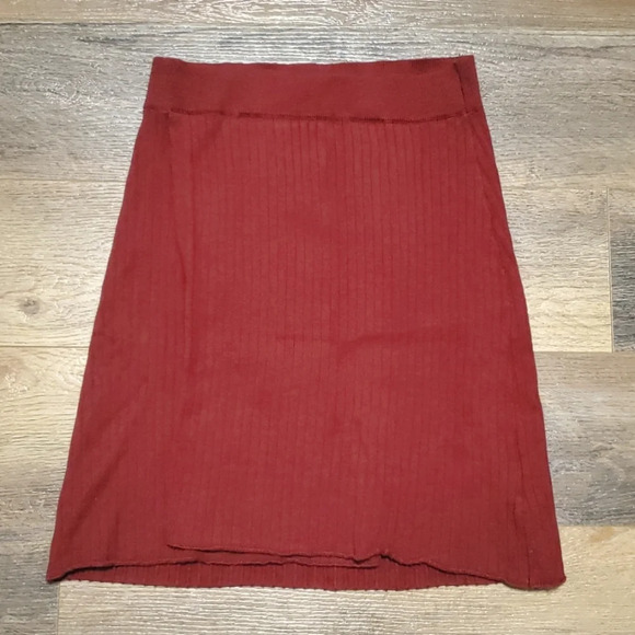 Free people knit ribbed stretch faux wrap skirt rust red euc - Picture 1 of 7